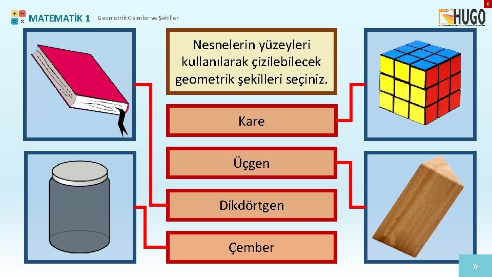 X MATEMATİK 1 | Geometrik Cisimler ve Şekiller Nesnelerin yüzeyleri kullanılarak çizilebilecek geometrik şekilleri