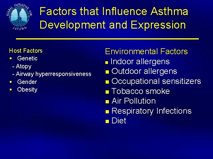 Factors that Influence Asthma Development and Expression Host Factors § Genetic - Atopy -