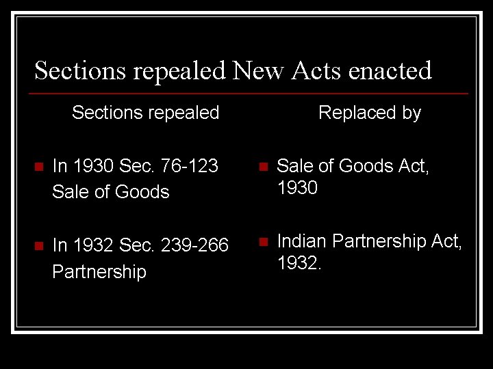 Sections repealed New Acts enacted Sections repealed n n In 1930 Sec. 76 -123