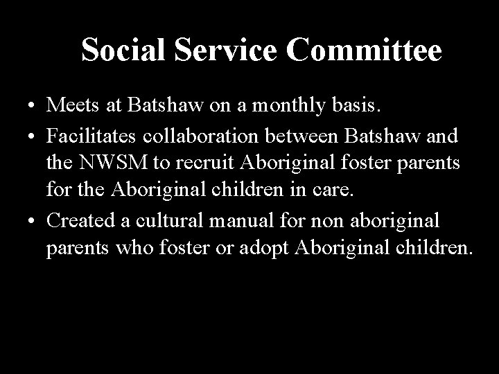 Social Service Committee • Meets at Batshaw on a monthly basis. • Facilitates collaboration