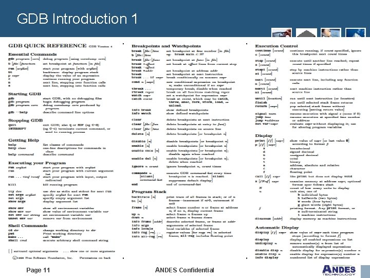 GDB Introduction 1 Page 11 ANDES Confidential 