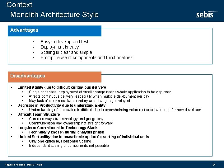 Context Monolith Architecture Style Advantages • • Easy to develop and test Deployment is
