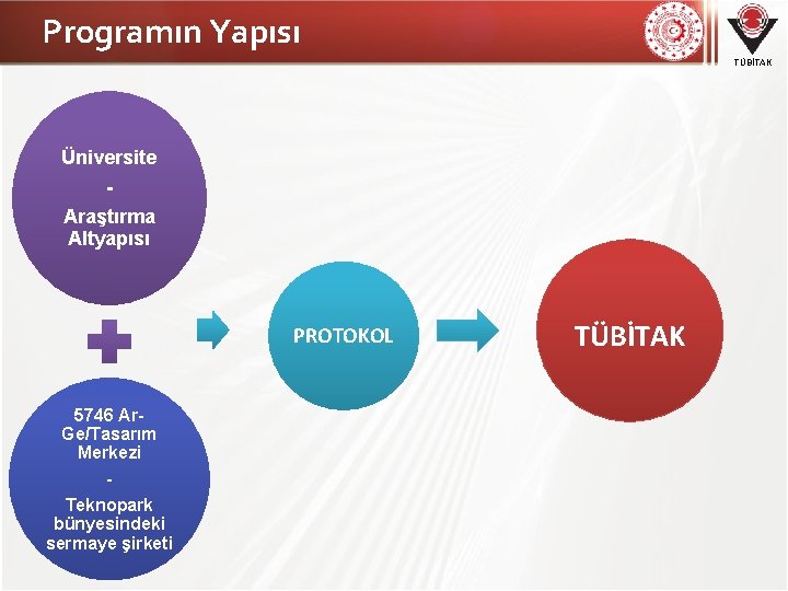 Programın Yapısı TÜBİTAK Üniversite Araştırma Altyapısı PROTOKOL 5746 Ar. Ge/Tasarım Merkezi Teknopark bünyesindeki sermaye