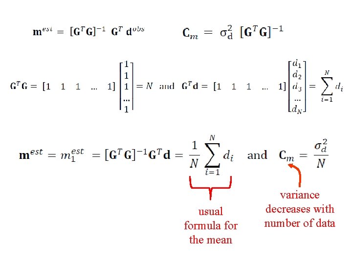 usual formula for the mean variance decreases with number of data 