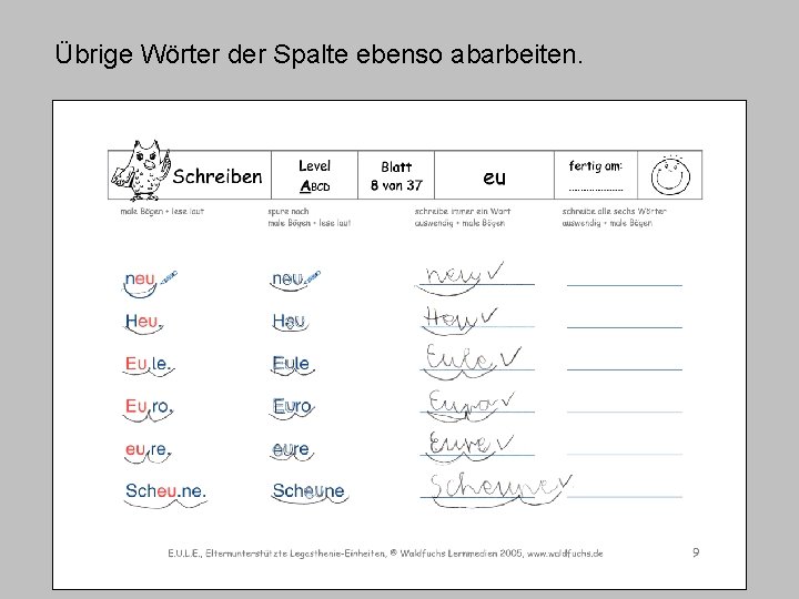 Übrige Wörter der Spalte ebenso abarbeiten. Übrige Wörter der Spalte ebenso abarbeiten.