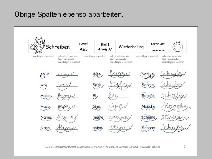 Übrige Spalten ebenso abarbeiten. Übrige Spalten ebenso abarbeiten.