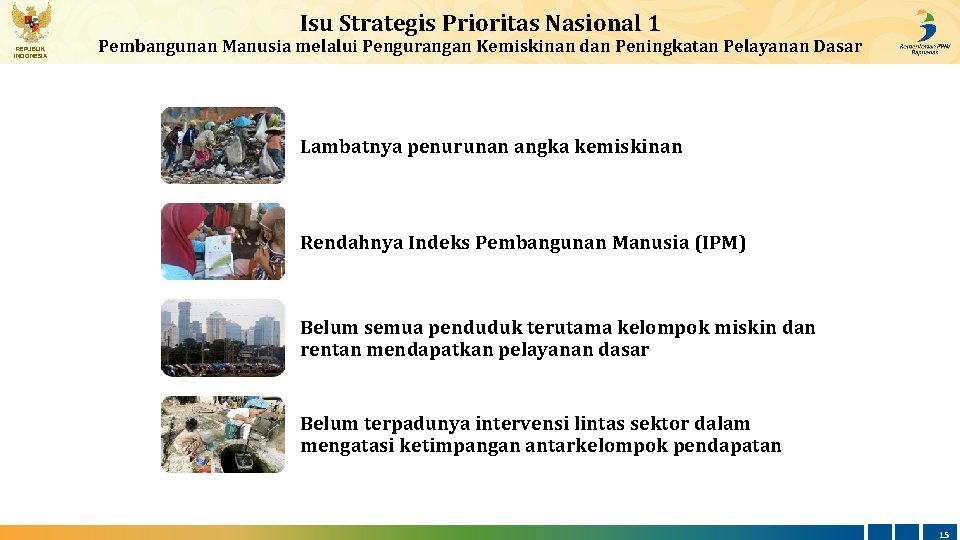 Isu Strategis Prioritas Nasional 1 REPUBLIK INDONESIA Pembangunan Manusia melalui Pengurangan Kemiskinan dan Peningkatan