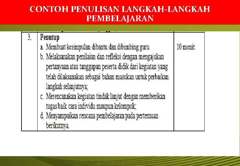 CONTOH PENULISAN LANGKAH-LANGKAH PEMBELAJARAN 