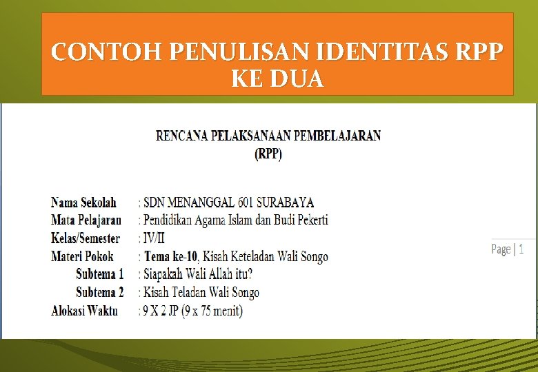 CONTOH PENULISAN IDENTITAS RPP KE DUA 