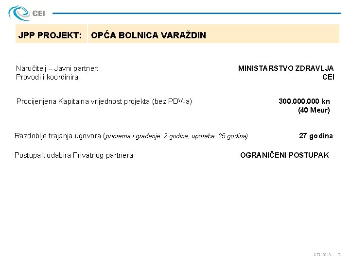 JPP PROJEKT: OPĆA BOLNICA VARAŽDIN Naručitelj – Javni partner: Provodi i koordinira: MINISTARSTVO ZDRAVLJA