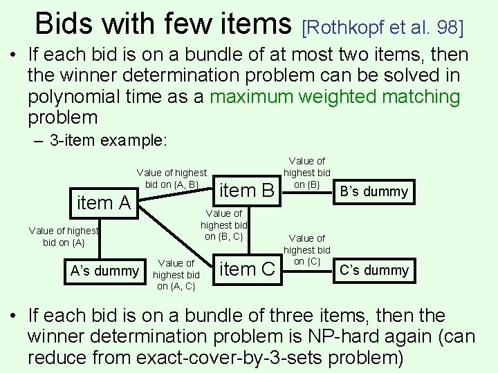Bids with few items [Rothkopf et al. 98] • If each bid is on