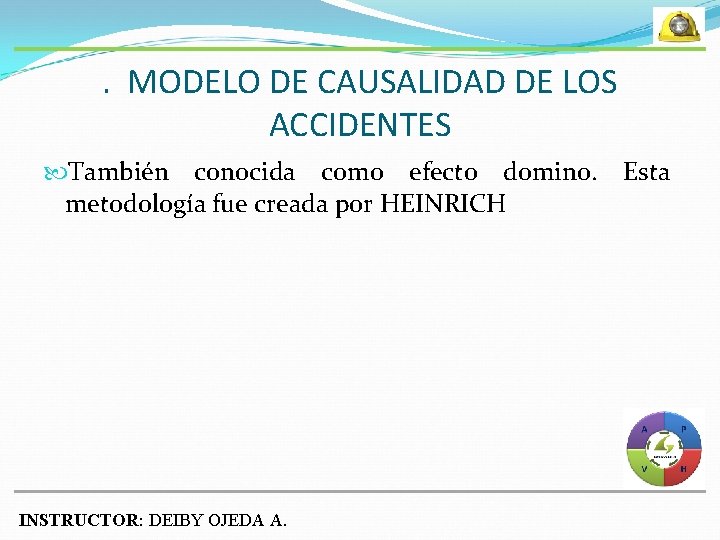 . MODELO DE CAUSALIDAD DE LOS ACCIDENTES También conocida como efecto domino. metodología fue