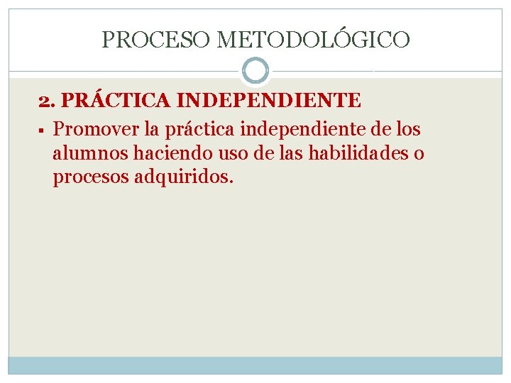 PROCESO METODOLÓGICO 2. PRÁCTICA INDEPENDIENTE § Promover la práctica independiente de los alumnos haciendo
