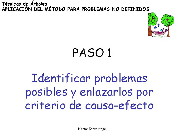 Técnicas de Árboles APLICACIÓN DEL MÉTODO PARA PROBLEMAS NO DEFINIDOS PASO 1 Identificar problemas