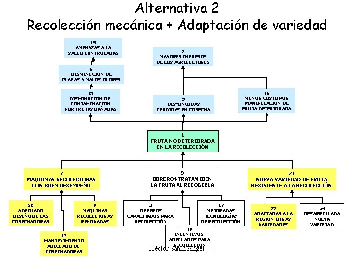 Alternativa 2 Recolección mecánica + Adaptación de variedad 19 AMENAZAS A LA SALUD CONTROLADAS