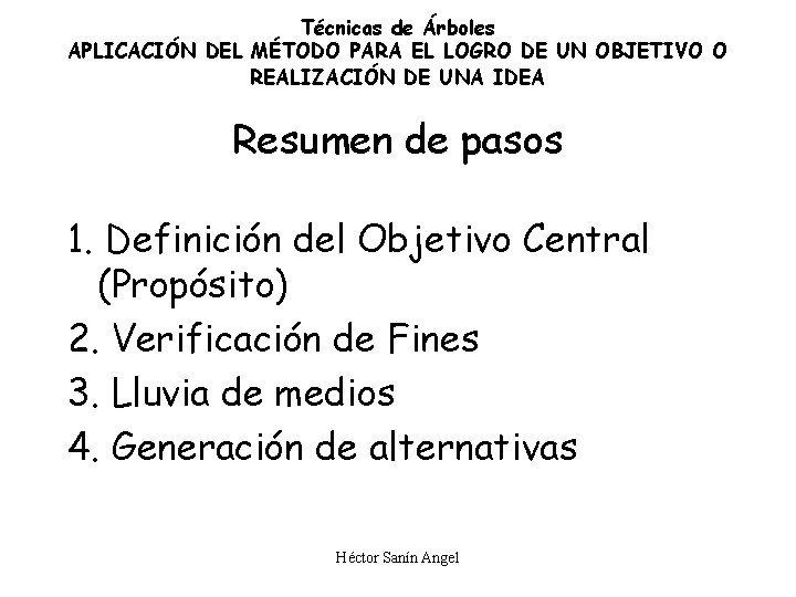 Técnicas de Árboles APLICACIÓN DEL MÉTODO PARA EL LOGRO DE UN OBJETIVO O REALIZACIÓN