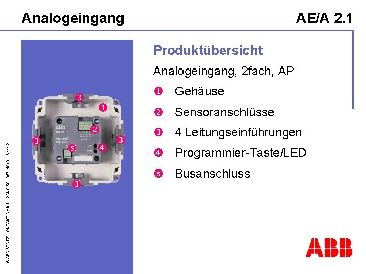 Analogeingang AE/A 2. 1 Produktübersicht Analogeingang, 2 fach, AP © ABB STOTZ-KONTAKT Gmb. H