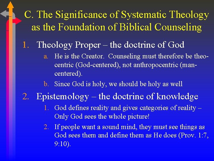 C. The Significance of Systematic Theology as the Foundation of Biblical Counseling 1. Theology