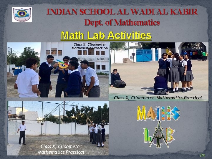 INDIAN SCHOOL AL WADI AL KABIR Dept. of Mathematics Math Lab Activities j 2