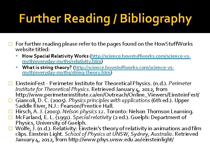 Further Reading / Bibliography � For further reading please refer to the pages found