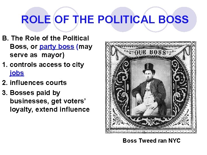 ROLE OF THE POLITICAL BOSS B. The Role of the Political Boss, or party