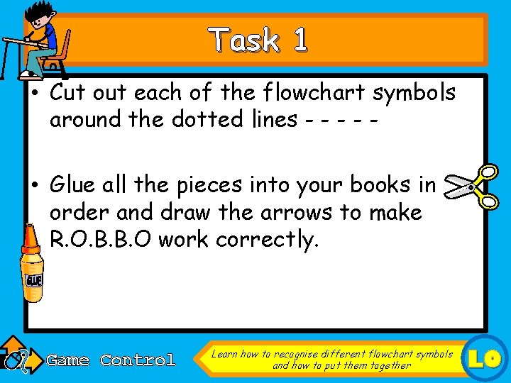 Task 1 • Cut out each of the flowchart symbols around the dotted lines