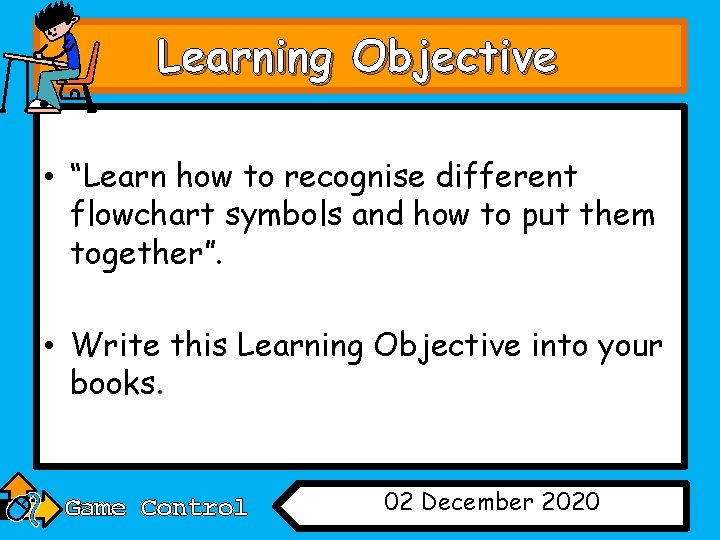 Learning Objective • “Learn how to recognise different flowchart symbols and how to put