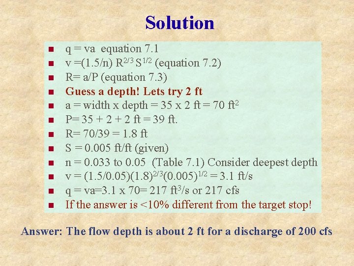 Solution n n n q = va equation 7. 1 v =(1. 5/n) R