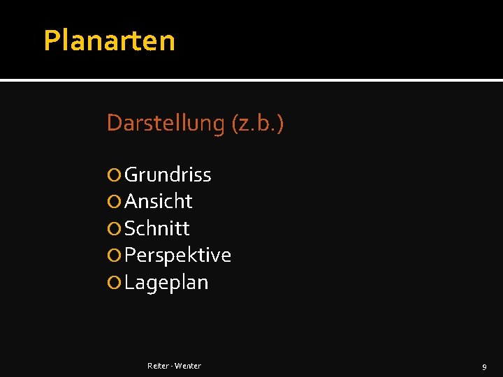 Planarten Darstellung (z. b. ) Grundriss Ansicht Schnitt Perspektive Lageplan Reiter - Wenter 9
