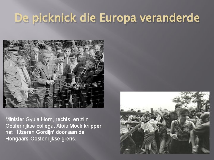 De picknick die Europa veranderde Minister Gyula Horn, rechts, en zijn Oostenrijkse collega, Alois