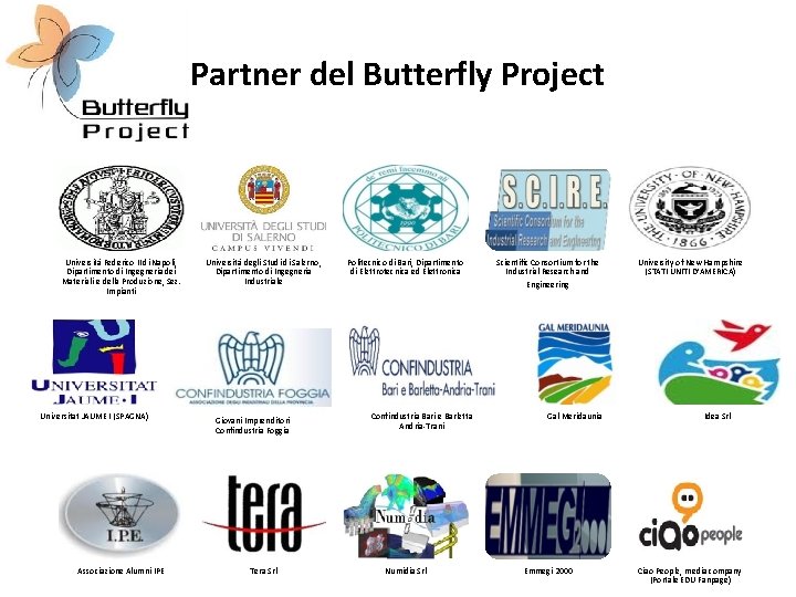 Partner del Butterfly Project Università Federico II di Napoli, Dipartimento di Ingegneria dei Materiali