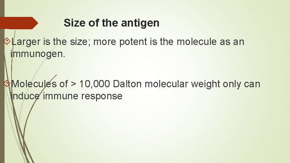 Size of the antigen Larger is the size; more potent is the molecule as