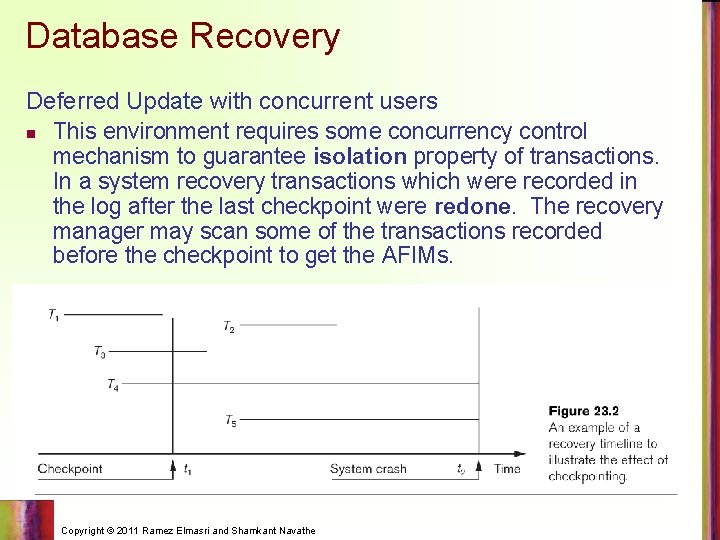 Database Recovery Deferred Update with concurrent users n This environment requires some concurrency control