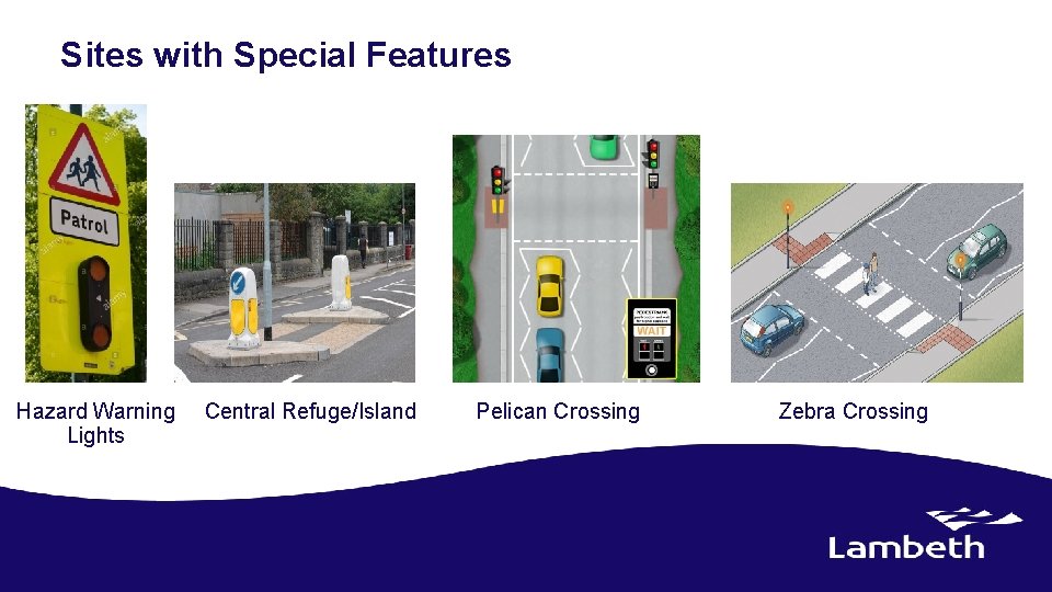 Sites with Special Features Hazard Warning Lights Central Refuge/Island Pelican Crossing Zebra Crossing 