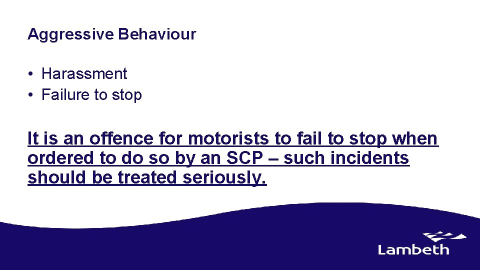 Aggressive Behaviour • Harassment • Failure to stop It is an offence for motorists