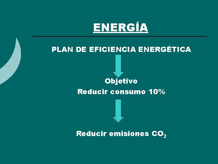 ENERGÍA ¡ PLAN DE EFICIENCIA ENERGÉTICA ¡ ¡ Objetivo Reducir consumo 10% ¡ Reducir