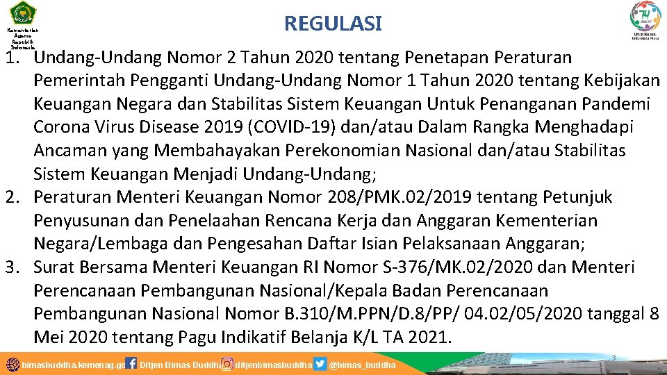 Kementerian Agama Republik Indonesia REGULASI 1. Undang-Undang Nomor 2 Tahun 2020 tentang Penetapan Peraturan