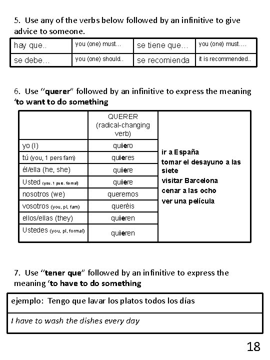 5. Use any of the verbs below followed by an infinitive to give advice