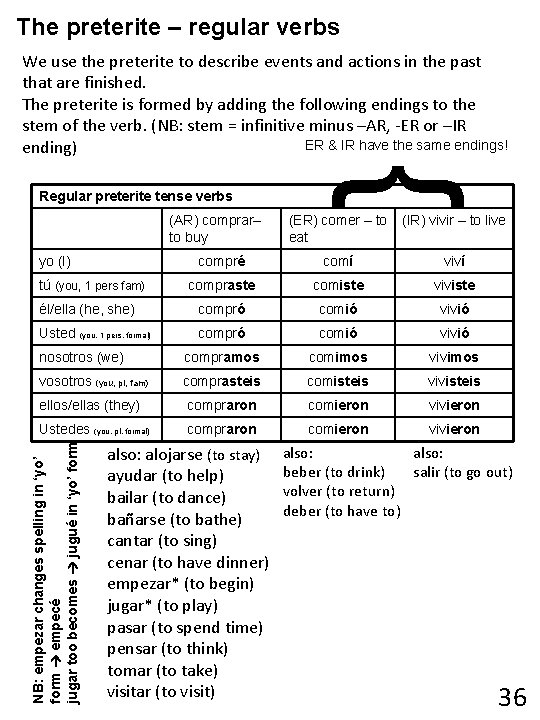 The preterite – regular verbs We use the preterite to describe events and actions