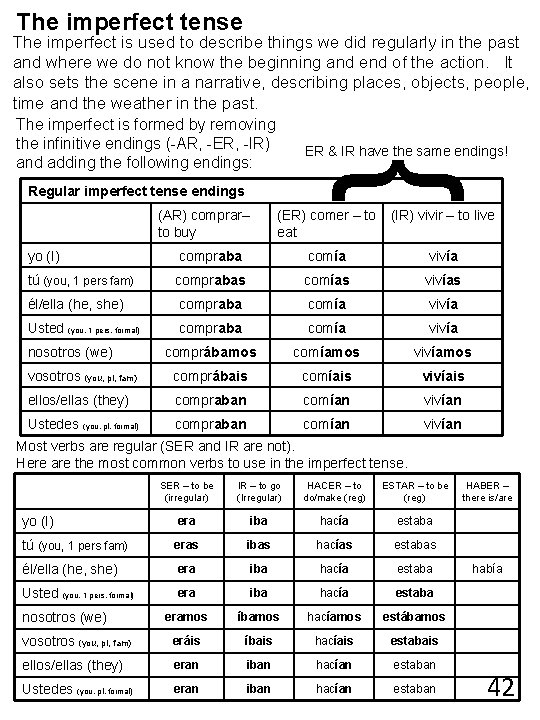 The imperfect tense The imperfect is used to describe things we did regularly in