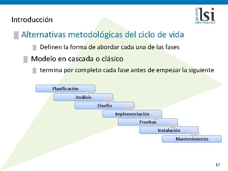 Introducción █ Alternativas metodológicas del ciclo de vida █ █ Definen la forma de