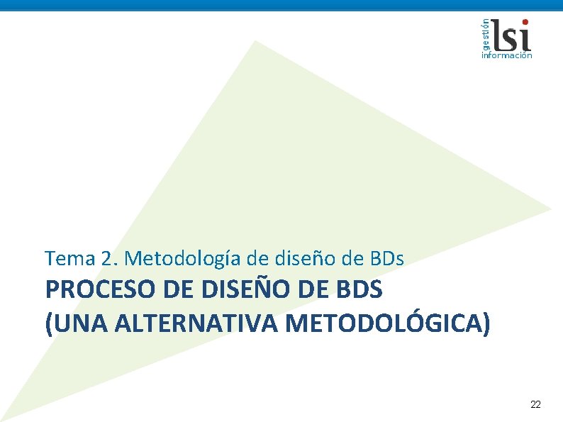 Tema 2. Metodología de diseño de BDs PROCESO DE DISEÑO DE BDS (UNA ALTERNATIVA