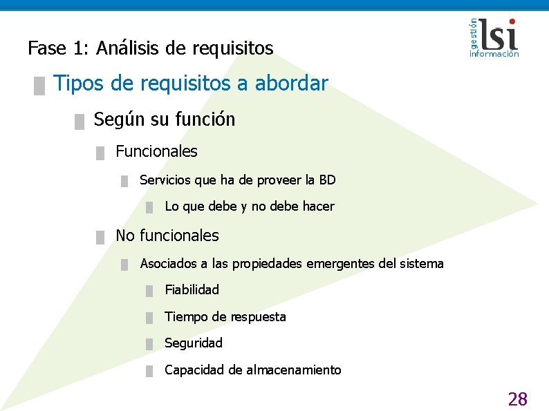 Fase 1: Análisis de requisitos █ Tipos de requisitos a abordar █ Según su