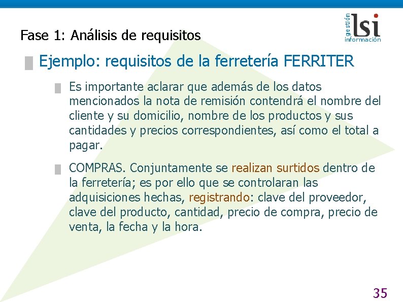 Fase 1: Análisis de requisitos █ Ejemplo: requisitos de la ferretería FERRITER █ Es