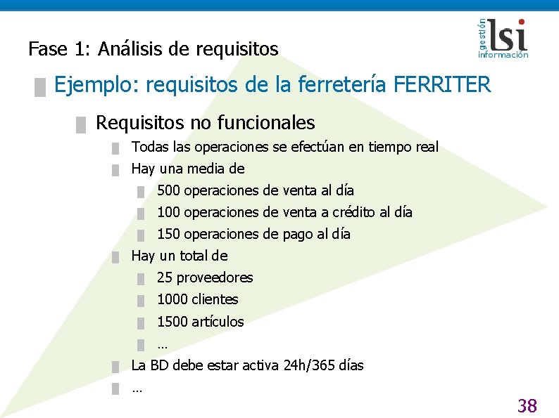 Fase 1: Análisis de requisitos █ Ejemplo: requisitos de la ferretería FERRITER █ Requisitos