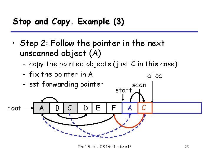 Stop and Copy. Example (3) • Step 2: Follow the pointer in the next