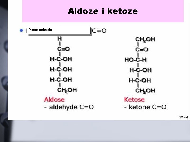 Aldoze i ketoze Prema polozaju 