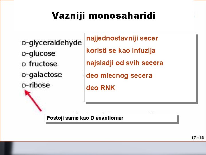 Vazniji monosaharidi najjednostavniji secer koristi se kao infuzija najsladji od svih secera deo mlecnog