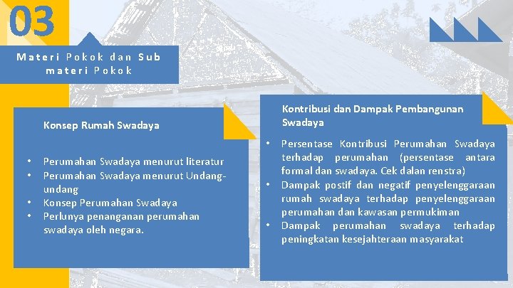 03 Materi Pokok dan Sub materi Pokok Kontribusi dan Dampak Pembangunan Swadaya Konsep Rumah