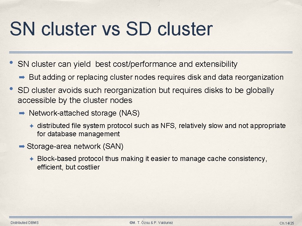 SN cluster vs SD cluster • SN cluster can yield best cost/performance and extensibility